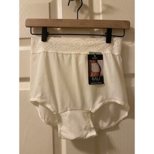 VTG NWT Size 8 XL BALI White NYLON LACY SKAMP FULL CUT GRANNY BRIEF PANTIES 2744